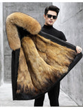 Genuine luxury-Men's Real Fur Fox Fur Lining Nike Mid-Length Hooded Fur One Coat