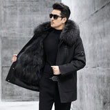 Genuine luxury-Men's Real Fur Fox Fur Lining Nike Mid-Length Hooded Fur One Coat