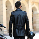 Men's PU Leather Double-Breasted Trench Coat