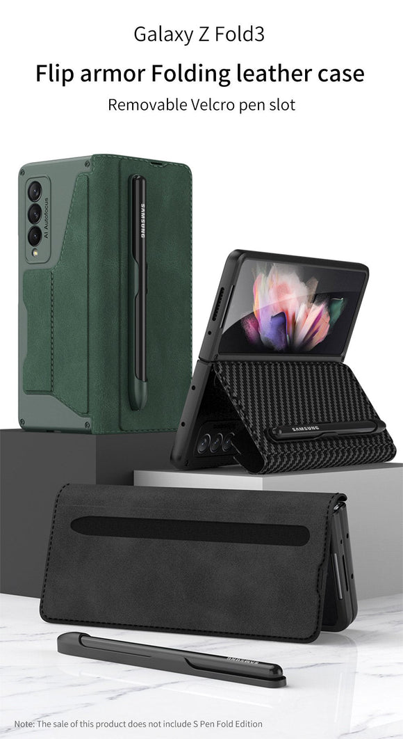 High-end Leather All-inclusive Cover with Card Package, S-Pen Holder and Stand For Samsung Z Fold3