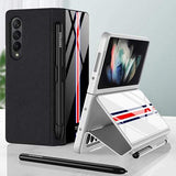 High-end Side Pen Slot Carbon Fiber Embossed Glass Phone All-Inclusive Z Fold 3/4  Case