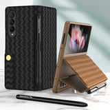 Buy a mobile phone case and get a free capacitive pen! Flip Pen Slot Phone Case Personalized Woven Leather Pattern ZFold3 Phone Case