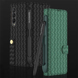 Buy a mobile phone case and get a free capacitive pen! Flip Pen Slot Phone Case Personalized Woven Leather Pattern ZFold3 Phone Case